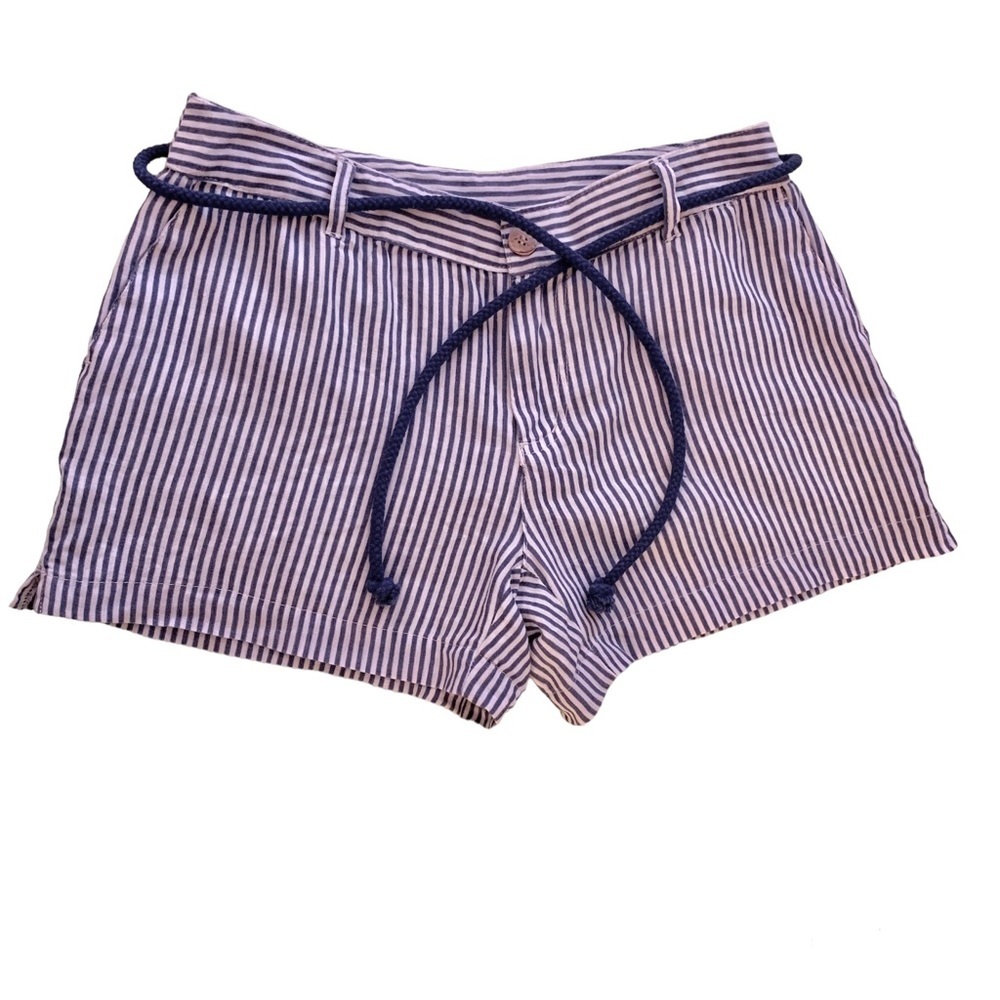 CYNTHIA Rowley Blue and White Stripe Shorts with Blue Rope Belt Size 8